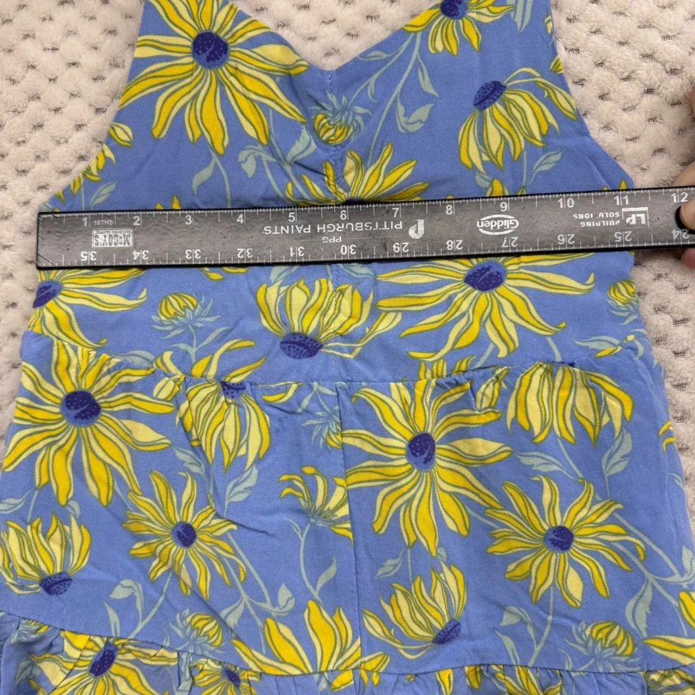 Tommy Bahama Romper Girls M 7/8 Blue Yellow Floral Sunflower Smocked Tiered